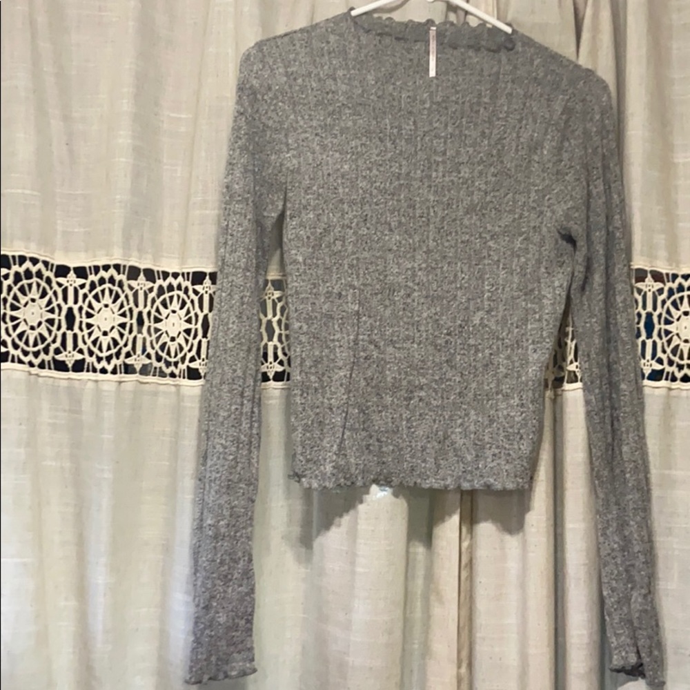 Grey lettuce edge high neck sweater top size small